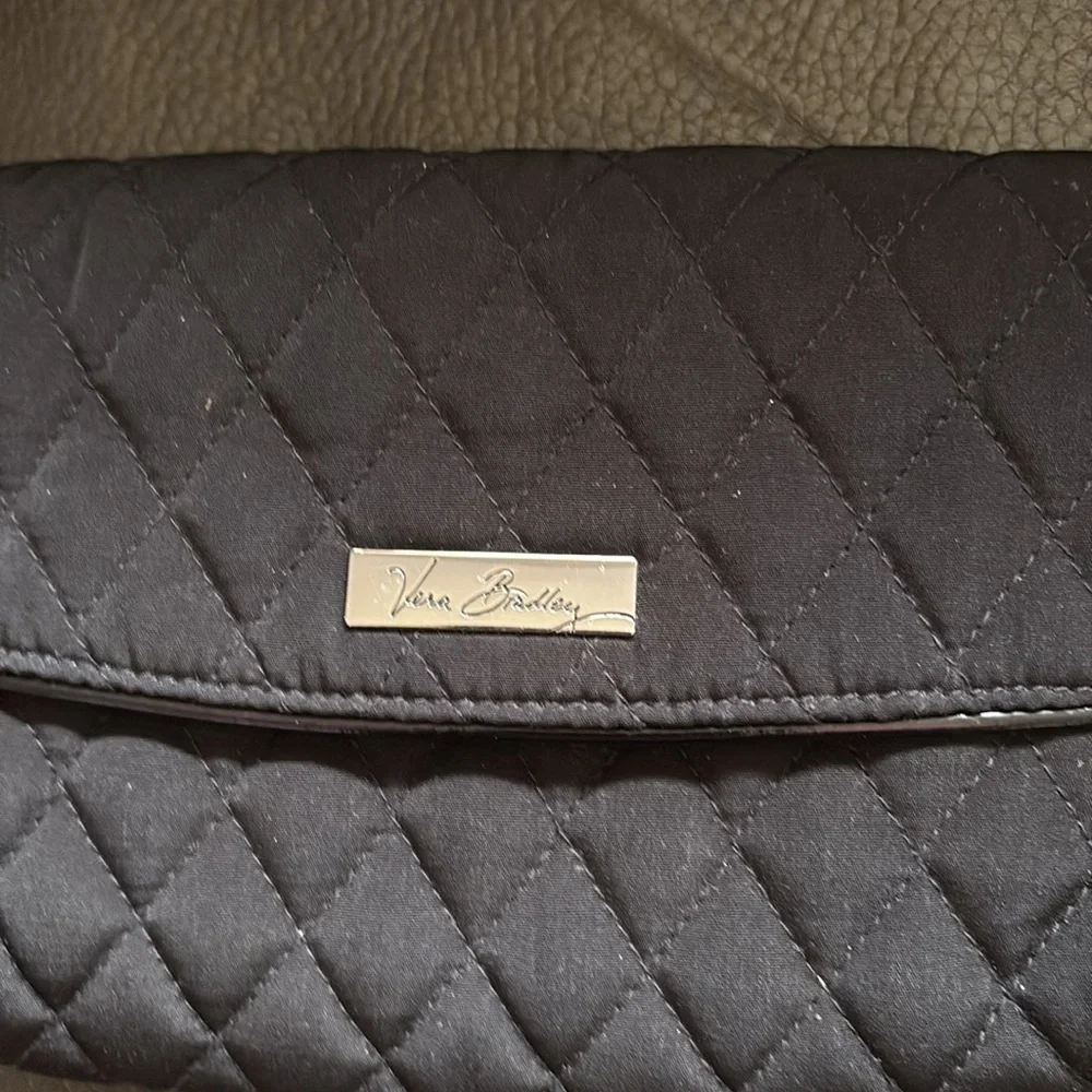 Vera Bradley quilted black pull wristlet